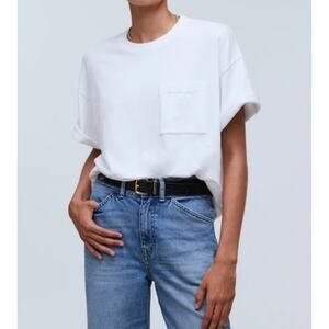 NWT Madewell Garment Dyed Oversized Pocket Tee Shirt Basic Eyelet White Size XS